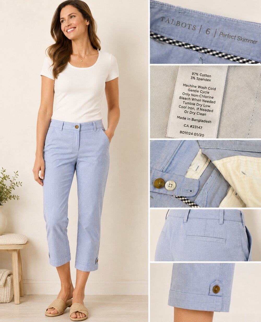 Preppy Office Talbots Women's Perfect Skimmer Crop Pants Size 6 Chambray Blue